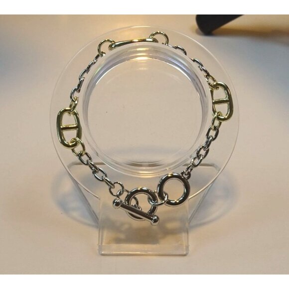 MX Signature Collection Two-Tone Toggle Bracelet Silver & Gold Chain Design Unis - Picture 2 of 3